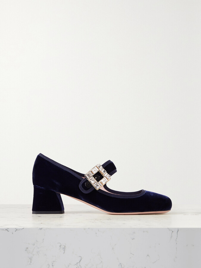 Roger Vivier Très Vivier Crystal-embellished Velvet Mary Jane Pumps - Blue