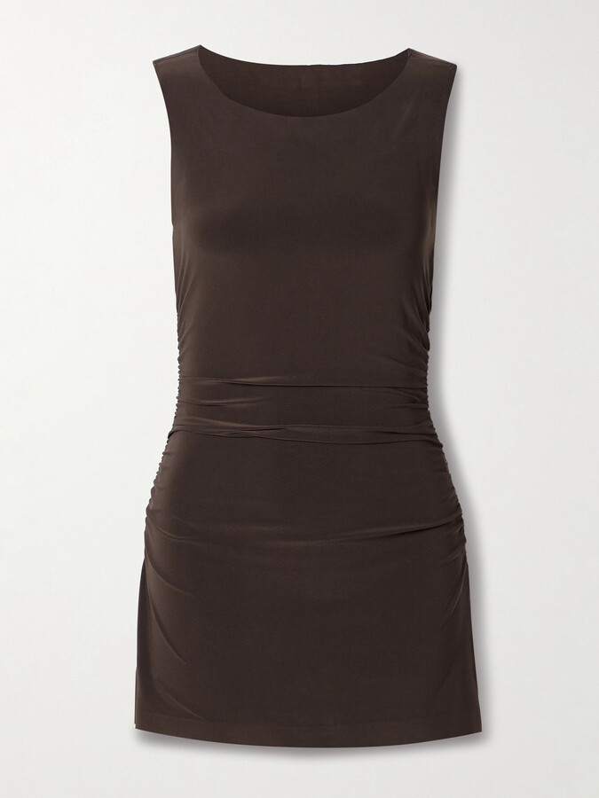 Norma Kamali Pickleball Ruched Stretch-jersey Mini Dress - Brown