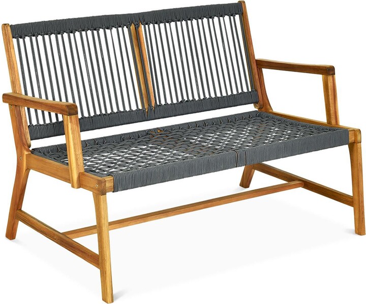 Costway 2-Person Patio Acacia Wood Bench Porch Garden Yard Deck