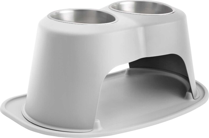 WeatherTech Double High Stainless Steel Cat & Dog Pet Feeding System, Light Grey, 64-oz/10-in