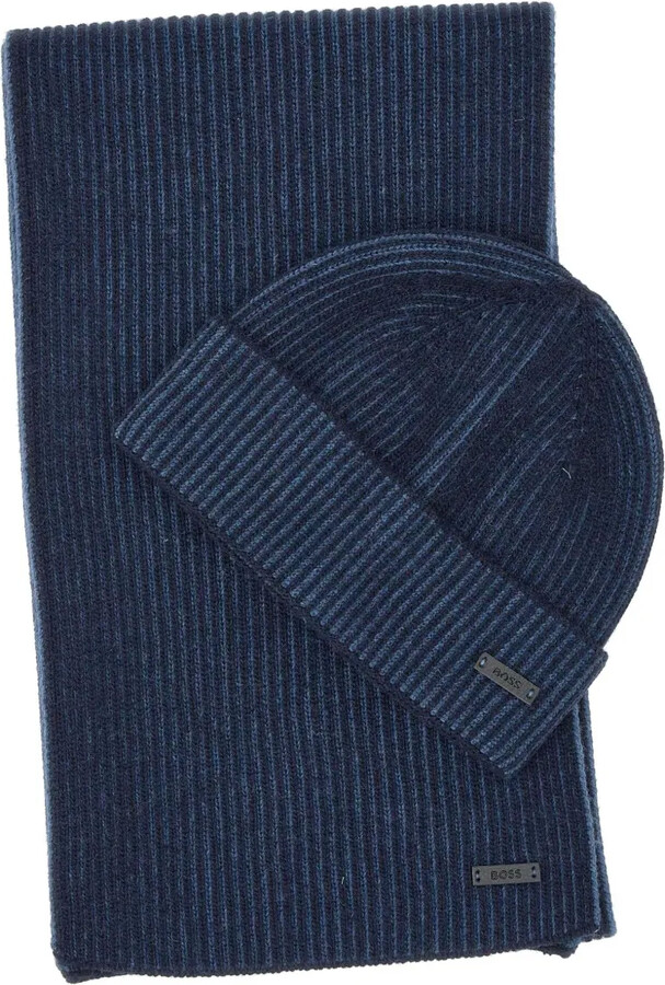 HUGO BOSS Ribbed Wool Beanie And Scarf Set