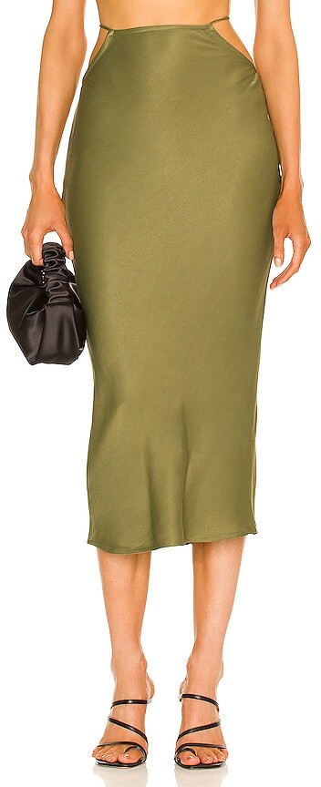 olive green midi pencil skirt