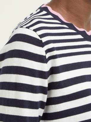 Allude Scalloped Trim Striped Cotton Sweater - Womens - Navy Stripe