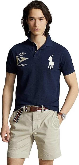 Polo Ralph Lauren Mens Big Pony Custom Slim Fit Mesh Polo Shirt