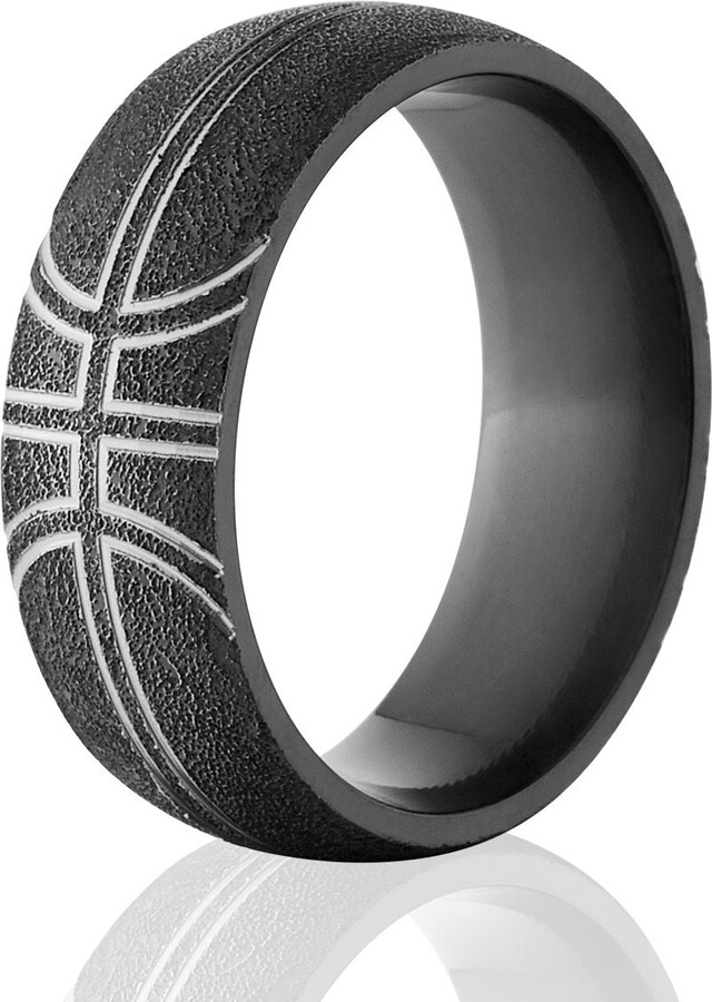 Etsy Black Zirconium Basketball Ring Textured Sports Design Unique Handcrafted Jewelry Band