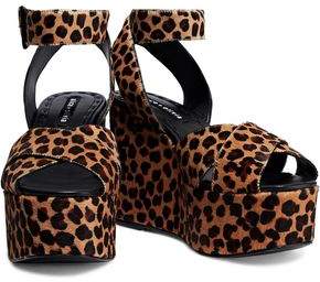 Alice + Olivia Violet Leopard-print Calf Hair Wedge Sandals
