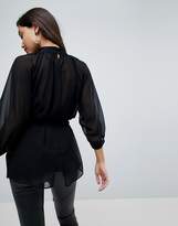 Thumbnail for your product : ASOS Design DESIGN long sleeve Sheer Belted Blouse with Open Back