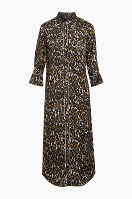 R 13 Cowboy leopard-print cupro-satin midi shirt dress