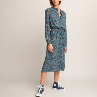 La Redoute Collections Recycled Midi Shirt Dress in Floral Print with Long Sleeves