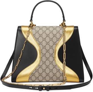 Gucci Black Gold Osiride GG Supreme Leather Tote Bag