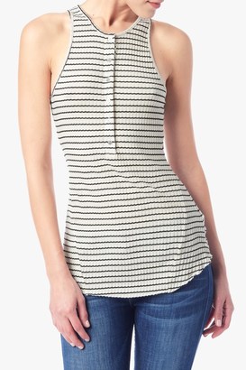 7 For All Mankind Ribbed Henley Tank In Cream And Black