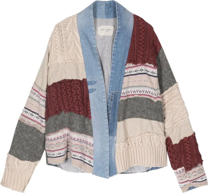 Greg Lauren Denim-Trimmed Patchwork Cardigan