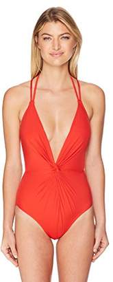 Kenneth Cole New York Women's Sexy Solid Twist Front Plunge One Piece Swim Suit