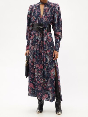 Isabel Marant Bisma Floral-print Tie-neck Silk-blend Dress - Navy Multi -  ShopStyle