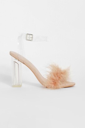 boohoo Feather Trim Clear Two Part Heel