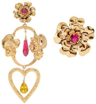 Rodarte - Flower Asymmetric Gold Plated Earrings - Womens - Gold