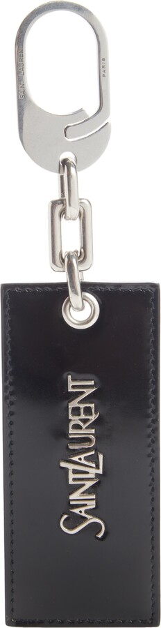 Yves Saint Laurent YSL Black Logo Key Ring Silvery Leather Metal Pony-style  calfskin ref.328085 - Joli Closet