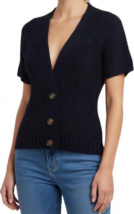 MARBLE Short Sleeve Knit Cardigan In Navy