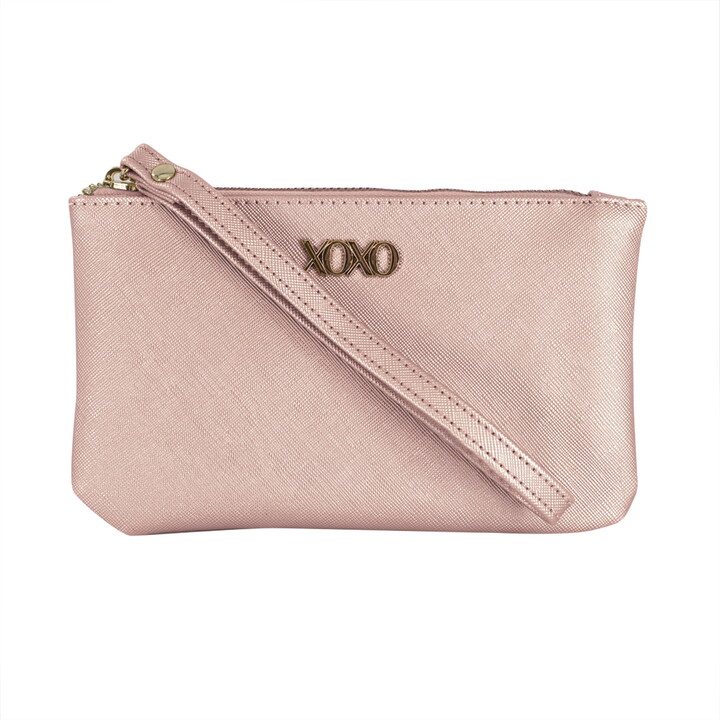 XOXO Women’s Large Metallic Blush Saffiano Leather Solid / Patterned Wristlet Wallet