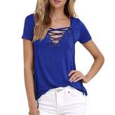 Thumbnail for your product : Qiyun Women Sexyace-up V Neck Short Seeve Soid Coor T-Shirts Tees Casua Bouses Roya Bue
