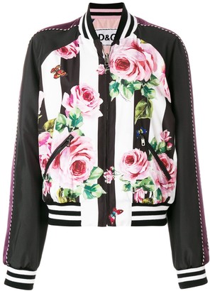 Dolce & Gabbana Floral Stripe Bomber Jacket