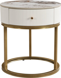19.68 Inch Nightstand With Drawer, Marble Round End Table With Storage, Side Table