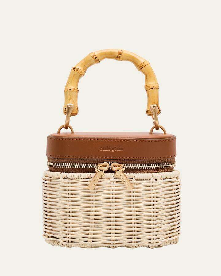 Cult Gaia Gwyneth Raffia & Leather Crossbody Bag