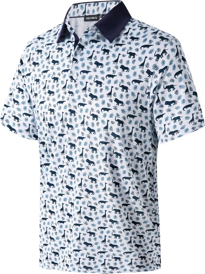 TRUSMOL Golf Shirts for Men Dry Fit Performance Print Short Sleeve