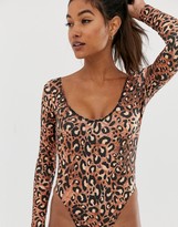 Thumbnail for your product : Wolfwhistle Wolf & Whistle Exclusive to ASOS Back Detail Bodysuit In Leopard