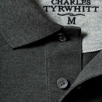 Charles Tyrwhitt Charcoal long sleeve pique polo