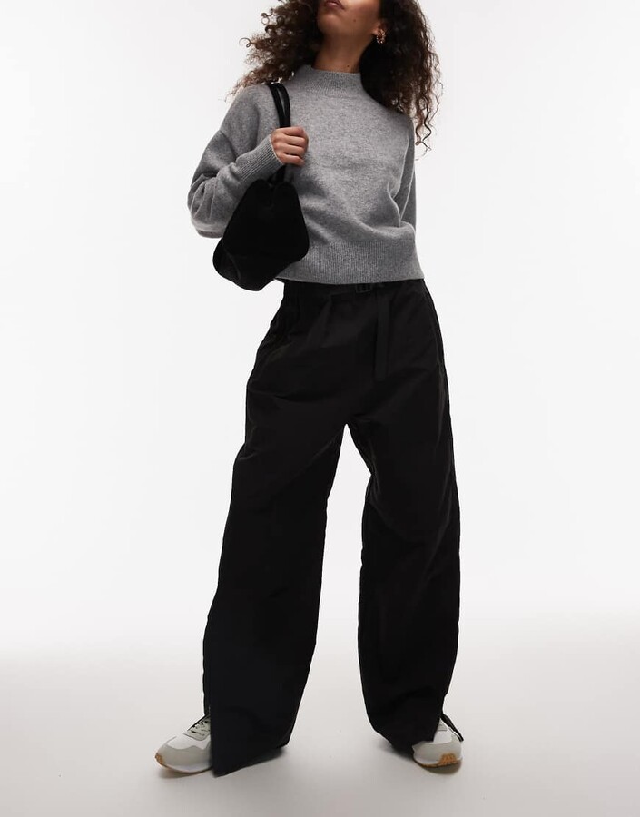 Arket tech nylon baggy utlility pants with zippered hem detail in black