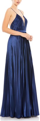 Leena for Mac Duggal Pleated Illusion Plunge Neck A Line Gown