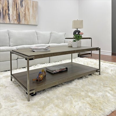 Trent Austin Design Corbeta Metal Frame Wood Living Room Coffee Table With Casters