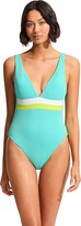 Thumbnail for your product : Seafolly Slice Of Splice Spliced Deep V-Neck One-Piece (Lime Burst) Women's Swimsuits One Piece