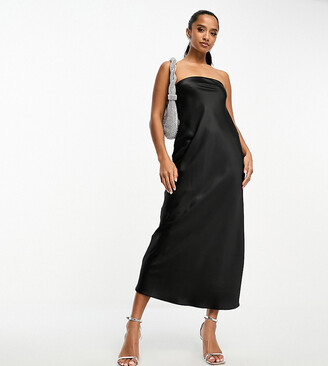 ASOS DESIGN twist front bandeau maxi dress in satin and chiffon mix and  side split in purple