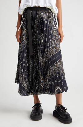 Sacai Bandana Print Pleated Midi Skirt   ShopStyle