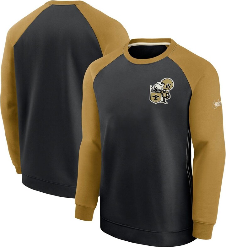 Nike Men's Black and Gold New Orleans Saints Historic Raglan Performance Pullover Sweater - Black, Gold