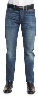Tom Ford Straight-Fit High-Low Selvedge Denim Jeans, Indigo