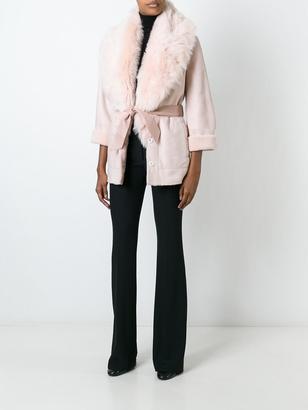 Drome lamb fur-collar belted coat - women - Leather/Lamb Fur - S