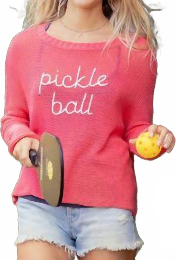 Wooden Ships Pickleball Crew Cotton Sweater In Coral Hibiscus/pink