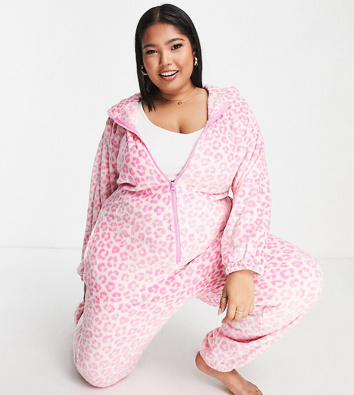 Loungeable Plus all in one with ears in pink leopard - ShopStyle Jackets