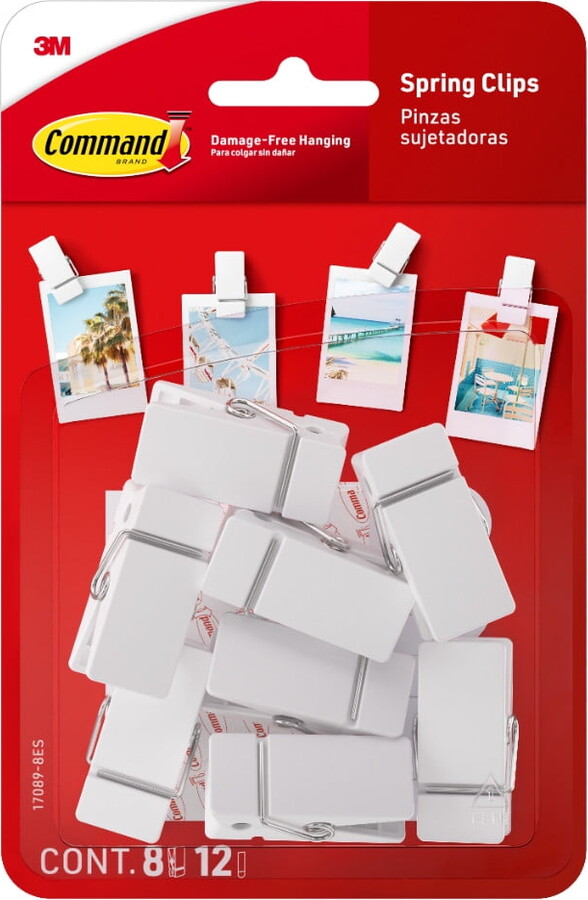 Command Spring Clips, White, 8 Clips, 12 Small Strips