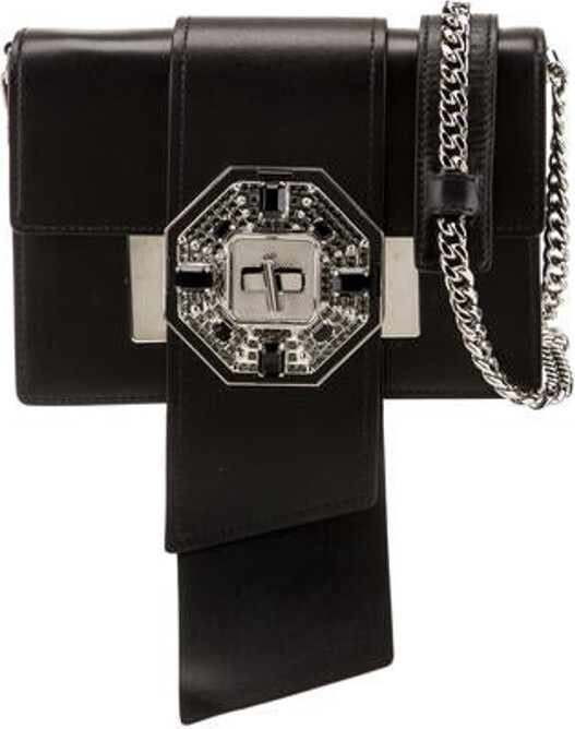 Prada Shoulder Bag Nero City Calf Leather Colorblock Pattern Silver-Tone Hardware Chain-Link Shoulder Strap Crystal Embellishments Logo Jacquard Lining & Single Interior Pocket Turn-Lock & Flap Closures at Front Includes Authenticity Card Unfortunately, due to restrictions, this item may not be eligible for shipping in all areas.