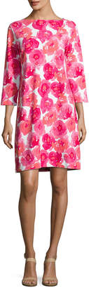 Joan Vass 3/4-Sleeve Floral-Print Dress
