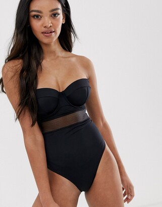 ASOS DESIGN fuller bust exclusive mesh insert underwired swimsuit in black  dd - ShopStyle