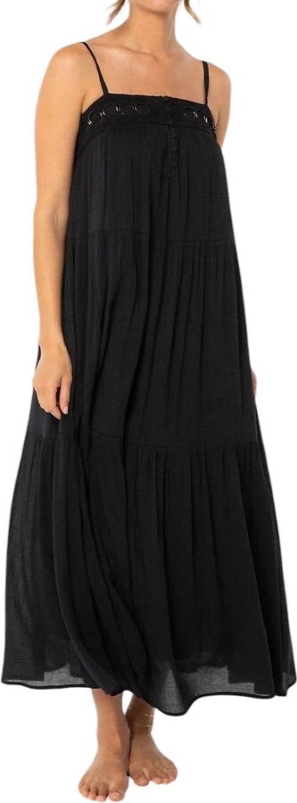 Love Stitch Bohemian Crochet Tiered Maxi Dress In Black