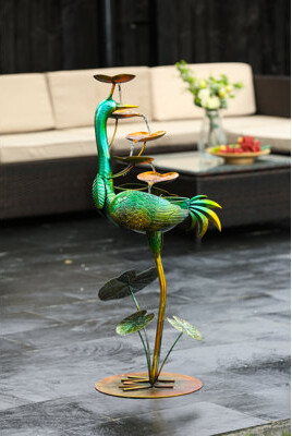 Bay Isle Home Heywood Metal Green Peacock Outdoor Fountain