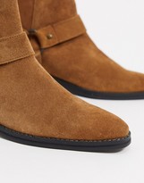 Thumbnail for your product : ASOS DESIGN cuban heel western chelsea boots in tan suede with buckle detail