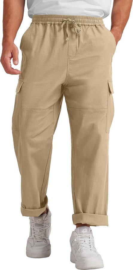 Sailwind Men's Linen Cargo Pants Relaxed Fit Stretch Drawstring Wild ...