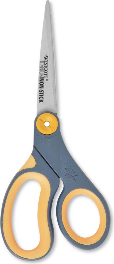 Westcott Non-stick Titanium Bonded Scissors, 8" Long, Gray/Yellow Straight Handle